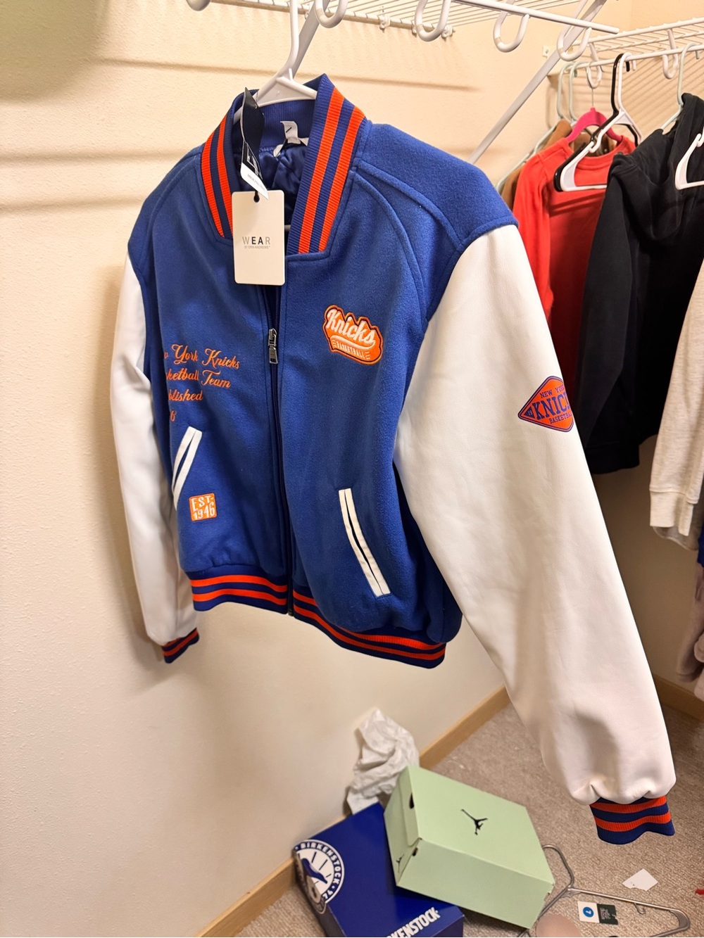 NBA New York Knicks Blue and White Varsity Bomber Jacket